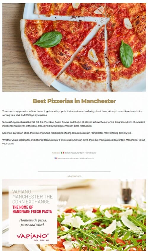 Manchester Restaurant ~ Pizzerias